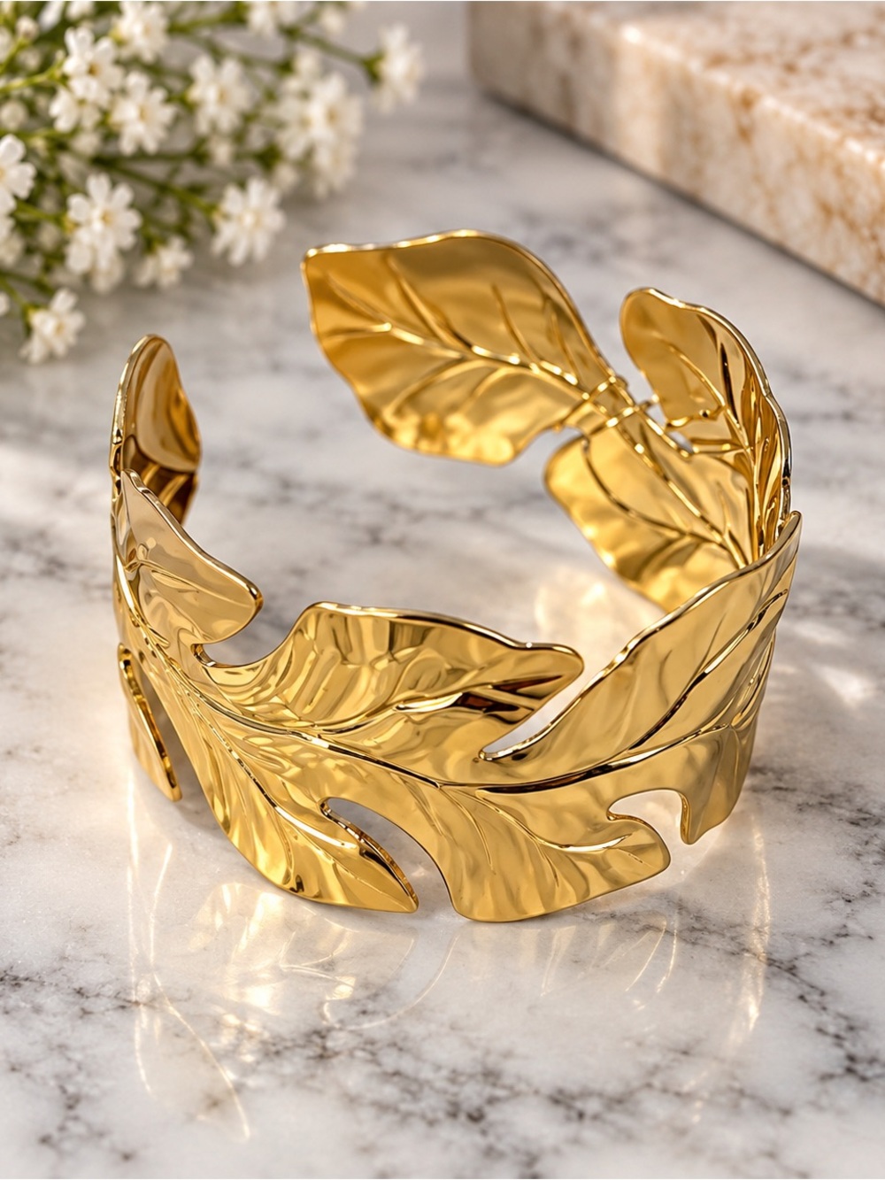 Gold Leaf Cuff Bracelet - Women's Jewelry